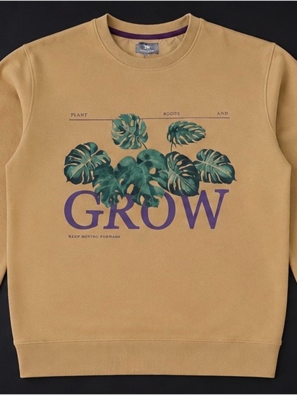 PIONEER Mustard Crewneck Sweatshirt with Purple Trim